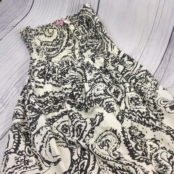 Strapless Summer Dress Ruffle Hem Shirred Detail Tube Dress Black/Beige Size S - Picture 5 of 11